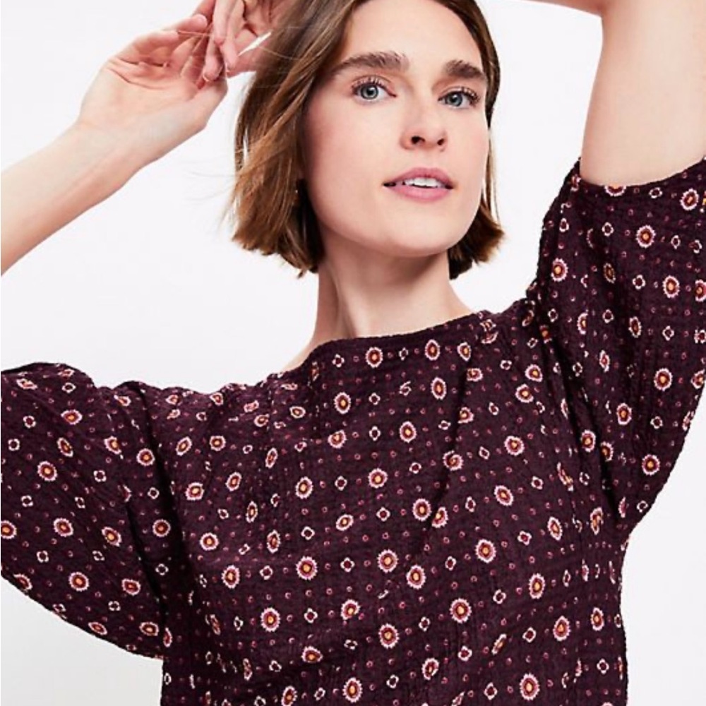 LOFT Maroon Patterned Textured Top